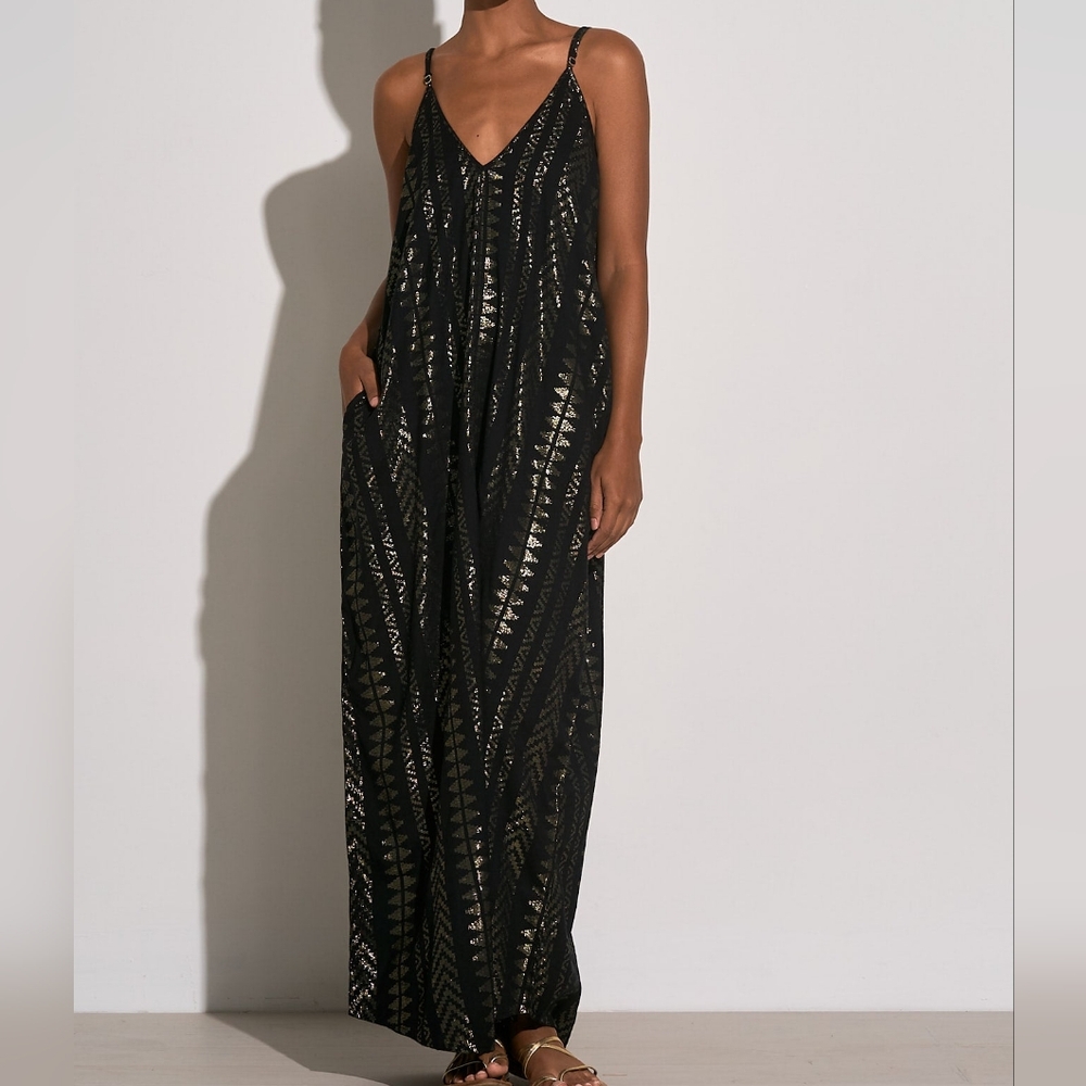 Elan Cover Up Maxi Dress Black and Silver NWT